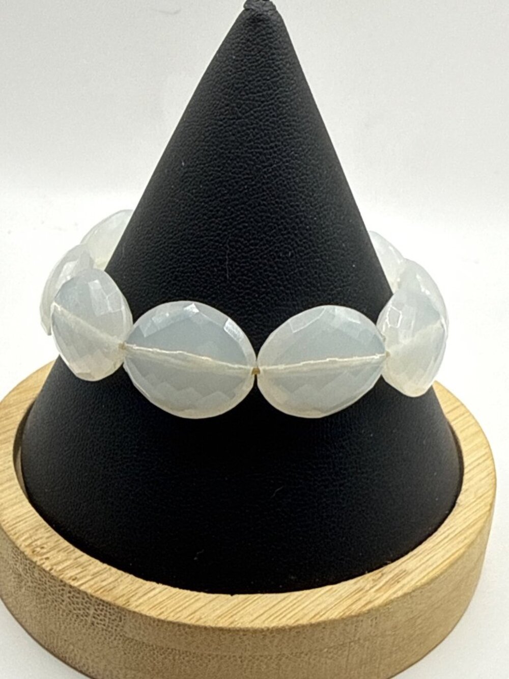 Faceted White Moonstone Beaded Stretch Bracelet Translucent Milk Quartz Y2K